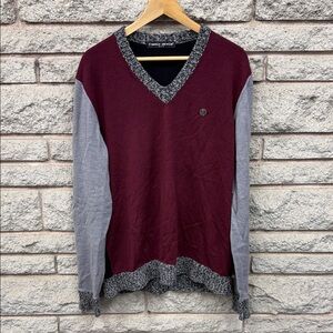 Frankie Morello V-Neck Sweater - Maroon and Gray